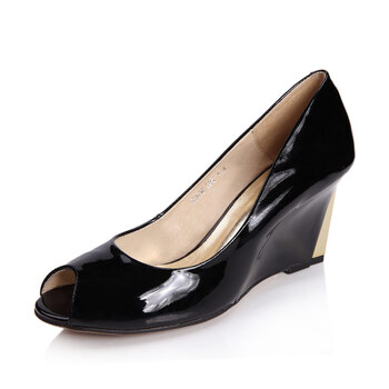 诗米妮真皮鱼嘴坡跟女皮鞋s3010 黑色 36