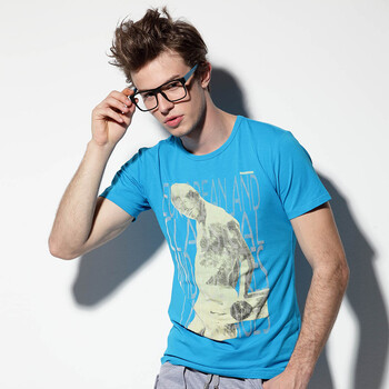 hello哈奴日系时尚潮流印花头像圆领短袖男士t恤bs-t-1228 天蓝色 m