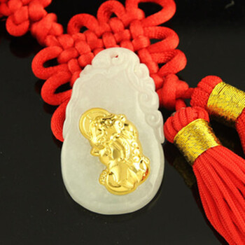 伊莱特珠宝 金镶玉吊坠 千足金镶天然a货翡翠貔貅挂件