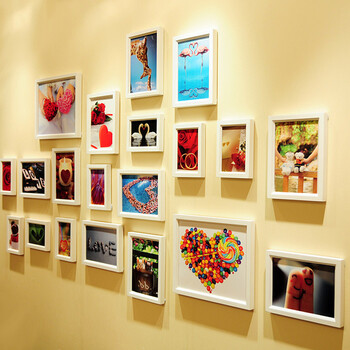 艾美佳 20框智利进口实木心形照片墙 简欧风流线型相片墙 送两套模板