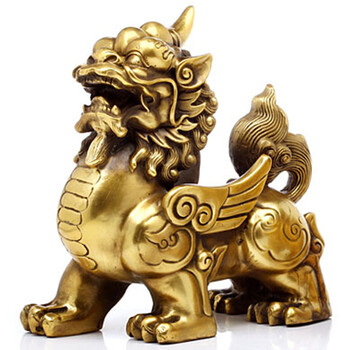 上善若水 黄铜独角兽貔貅 风水皮丘貔貅一对开业商务