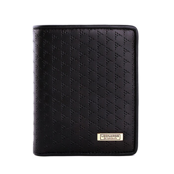 leonardo利奥纳多老人头男士头层牛皮竖款钱包 黑色684806-02