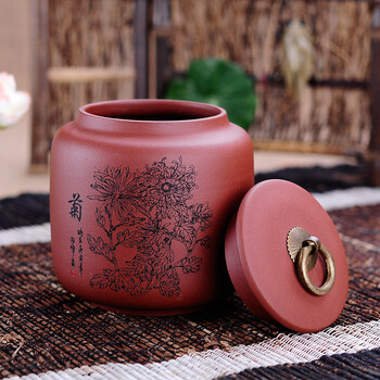 
                                                                                宏中紫砂茶叶罐大号手工存茶醒茶密封罐普洱罐茶叶缸茶盒茶叶盒茶具礼盒套装梅兰竹菊 红泥                