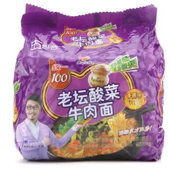 > 统一100老坛酸菜牛肉味面121g*5袋