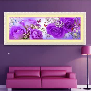 %精准印花十字绣 时尚客厅/卧室装饰画 花样年华 玫瑰爱情 紫色(一体)