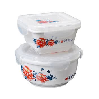 万康美微波炉专用饭盒陶瓷饺子盒密封饭盒不漏汤陶瓷保鲜盒保鲜碗