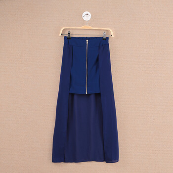 货到付款gaiety2013欧美时尚复古包臀不规则拉链雪纺拼接燕尾长裙半身