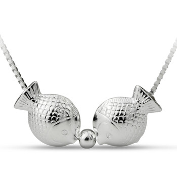 老银庄925纯银接吻鱼项链 女短款锁骨 双鱼座 亲吻鱼 亲嘴鱼银饰吊坠