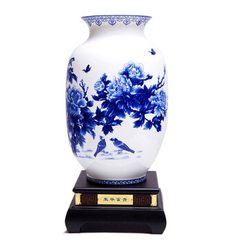 天和 荣华富贵青花瓷花瓶商务办公摆件htbp102