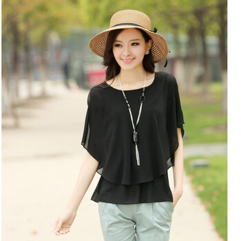 惬曼昕2013夏装新款蝙蝠衫雪纺衫cb1266 黑色 m