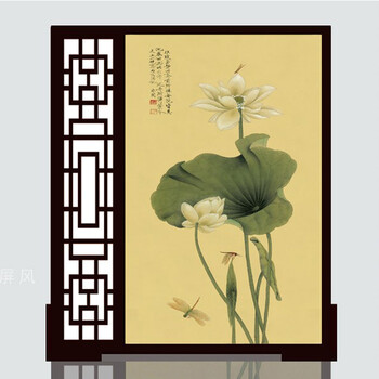 
                                        定制俄罗斯樟子松屏风改善风水中式雕刻屏风 玄关隔断酒店屏风 蜻蜓戏白莲 不透                