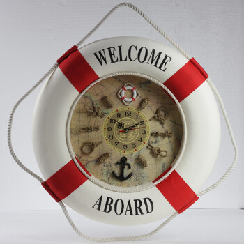 蓝红两色救生圈钟表 地中海风格装饰挂钟 创意酒吧时钟 50cm红色