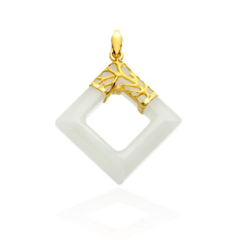 蓝色多瑙河千足金镶和田玉吊坠 天圆地方