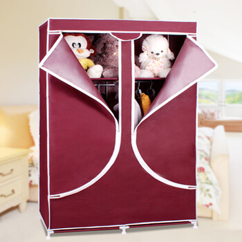 亿银 简易布衣柜 拉链式双开门 超大容量布衣橱 yy-125xt 枣红色#887