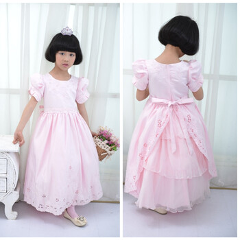妞宝女童花童裙 绣花缎面女童公主裙 英式宫廷女童连衣裙儿童公主礼服