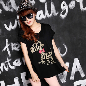 兰露思 2013春夏新款韩版蝙蝠中长款大码可爱宽松打底衫短袖女t恤