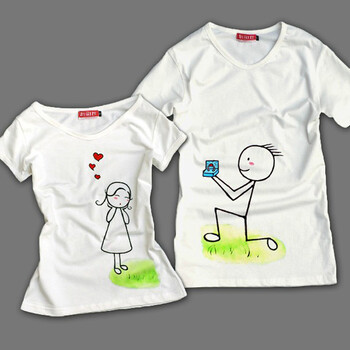 粉刷匠手绘情侣装短袖 韩版个性特色情侣衫t恤结婚礼物 求婚 男款 m