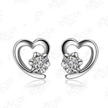 佐卡伊 心的映照 12分18k金白心形钻石耳钉耳饰女 心语 白18k金
