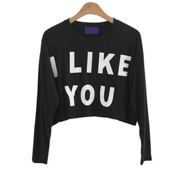 > cmp 2013秋季新款短款长袖百搭彩色字母ilikeyou印花宽松 b-426b`