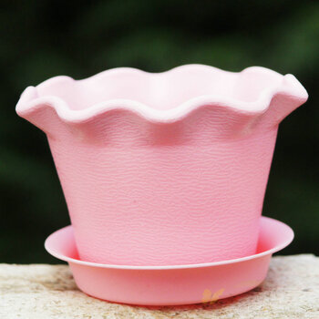 香远花邺 全新树脂花盆 罗马之风莲花造型花盆 带托盘 多色可选 粉红