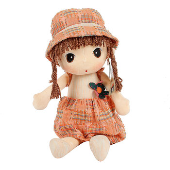 田园菲尔布娃娃女孩毛绒玩具安吉拉宝贝玩偶 桔色格子娃娃 60*20厘米