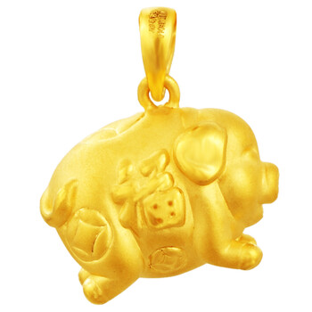 多边金都 au.999千足黄金长福财猪吊坠 3d硬金 2.42g