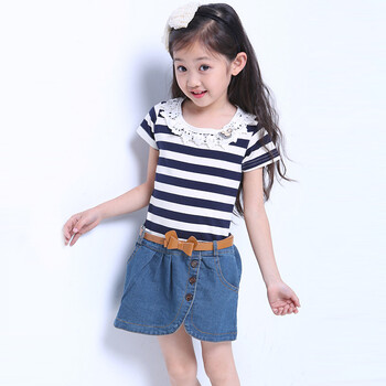 超级娃2014儿童夏装中小童牛仔裙女童小公主连衣裙女童韩版时尚蕾丝