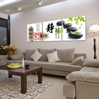 孖堡家居无框画油画 餐厅墙画壁画 办公室静家居饰品 客厅中式挂画三联画三件套 装饰字画静 40cm*40cm*3副