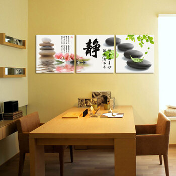 孖堡家居无框画油画 餐厅墙画壁画 办公室静家居饰品 客厅中式挂画三联画三件套 装饰字画静 40cm*40cm*3副