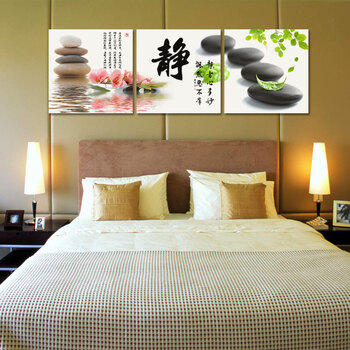 孖堡家居无框画油画 餐厅墙画壁画 办公室静家居饰品 客厅中式挂画三联画三件套 装饰字画静 40cm*40cm*3副