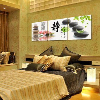 孖堡家居无框画油画 餐厅墙画壁画 办公室静家居饰品 客厅中式挂画三联画三件套 装饰字画静 40cm*40cm*3副