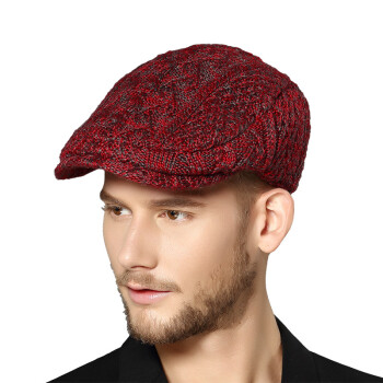 kenmont毛线帽子男士秋冬鸭嘴帽针织帽鸭舌帽1455 红色