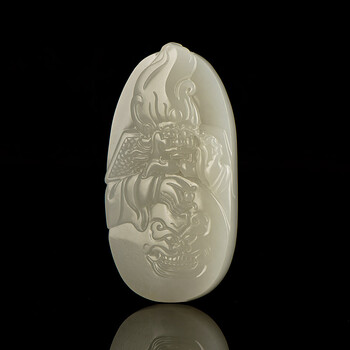 御府新疆和田玉原毛孔皮白玉籽玉守护玉牌