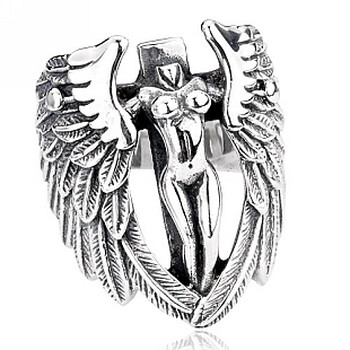 beier 守护天使羽翼戒指潮男 韩版男士 925纯银食指戒指环 特价 美号