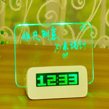 
                                        乾越 多功能静音夜光留言闹钟 电子板荧光闹钟时钟/留言板电子钟 炫丽多色随机发                