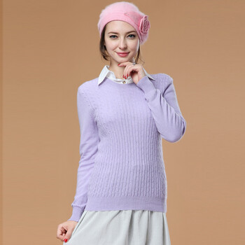 秋冬新款特价圆领绞花纯羊绒衫麻花毛衣针织衫打底衫 过冬必备 藕荷色