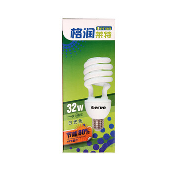 格润莱特半螺旋32W节能灯泡E27螺旋灯头大口白光冷色 两支装 超亮家居照明护眼光源