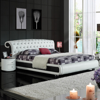 美乐乐家具 床 欧式简约时尚家具 真皮床 双人床 1.