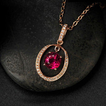 楼上楼 天然缅甸圆形红宝石1.02ct 彩18k金镶钻吊坠142067111