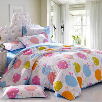 > 优一佳 床上用品 全棉斜纹四件套 半活性印花套件 苹果乐园 1.