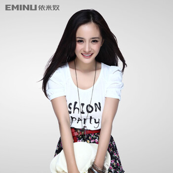 依米奴 杨幂代言 女装甜美时尚圆领宽肩t恤 22221157 米白 xl