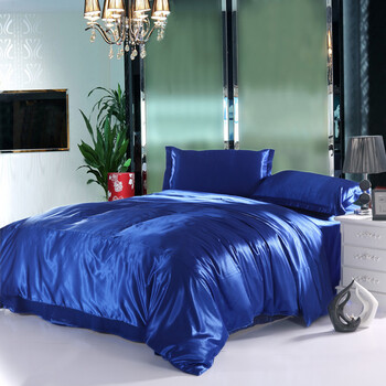 大话色彩 仿真丝系列四件套 纯色婚庆丝滑高档酒店多色可选 深蓝色 1.