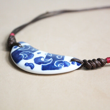 尚鸿缘 民族手工景德镇青花陶瓷项链【忆启】