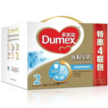 Dumex 多美滋 金装 优阶贝护2段延续较大婴儿配方奶粉 1600克（4联包）