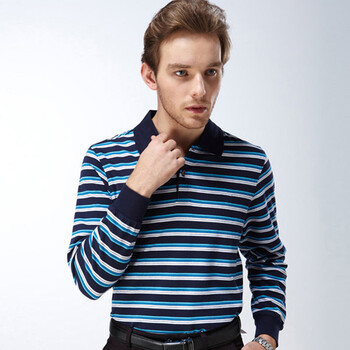 crocodile鳄鱼恤男装 2013秋装 商务休闲条纹长袖翻领polo衫 ba32617