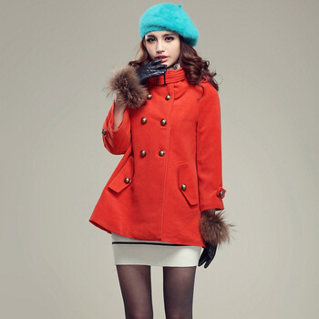 冬装新款 韩版女装立领双排扣喇叭袖斗篷大衣毛呢大衣毛呢外套 411527