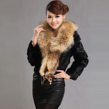 旭宇2012秋冬新款 女士獭兔毛皮 狐狸毛领皮草气质休闲 爆款热卖 黑色
