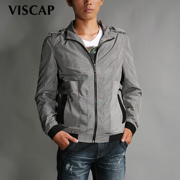 viscap 维斯凯男装 灰格子翻领休闲青春时尚夹克503373349 29 xxl