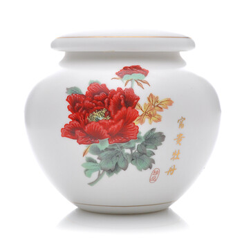 艺福堂茶具 富贵牡丹茶罐 花草茶密封罐 扁牡丹c03003