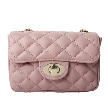 薇狄w.diva山羊皮单肩斜跨包女款经典方格子mini包 粉红色